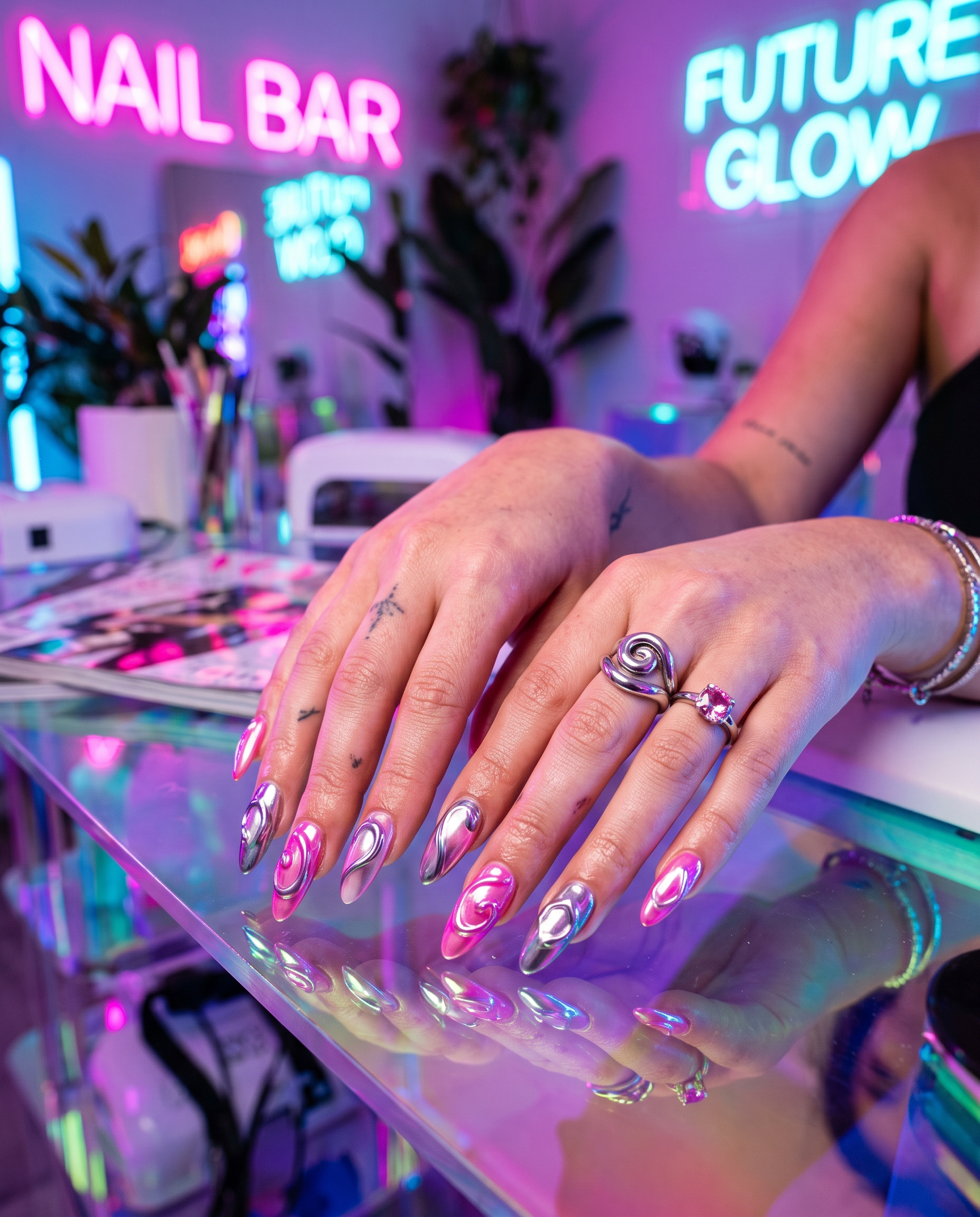 Nail Art Futurista Chrome 3D